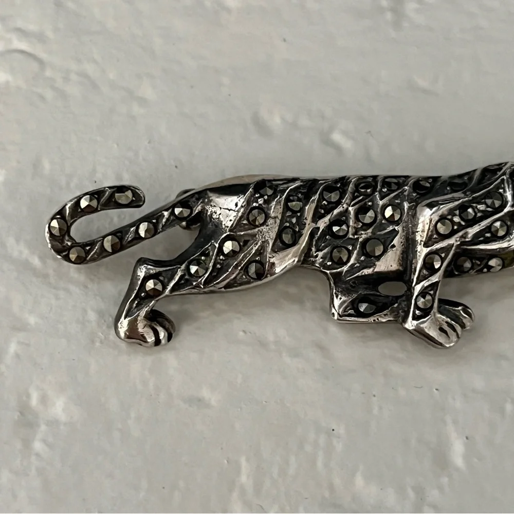 925 PANTHER LEOPARD EXQUISITE Marcasite Sterling Silver Signed Brooch Pin Gift - Picture 5 of 17